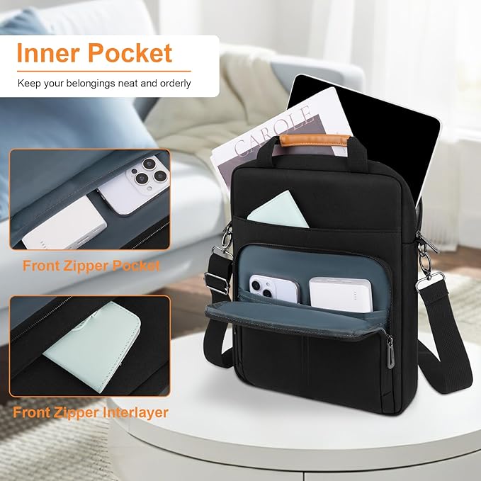 MOSISO 12.9 inch Tablet Sleeve Bag Compatible with iPad Pro 13 M4&iPad Air 13 M3 M2,iPad Pro 12.9 M2 M1 6/5,Surface Laptop Go 12.4,Galaxy Tab S8+/S9+ 12.4, Carrying Case Bag with 3 Pockets, Black