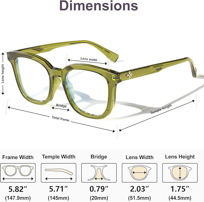 VISOONE Square Blue Light Blocking Glasses TR90 Anti Glare Computer Gaming for Women Men NOE
