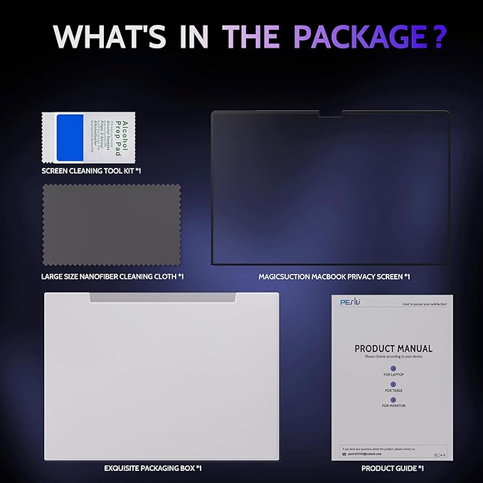 Peslv Privacy Screen for 13.5 Inch Surface Laptop 6/5/4/3/2/1, MagicSuction™ Removable Anti Spy Black Protector, Glare Blue Light Filter for Microsoft Laptop Computer Monitor