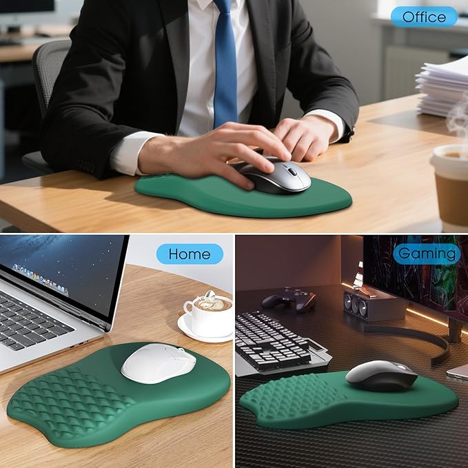 MROCO Ergonomic Mouse Pad with Wrist Support, Wrist Rest Mousepads for Carpal Tunnel Pain Relief, Memory Foam Pad with Massage Bulge and Non-Slip Base for Office, Home, Forest Green