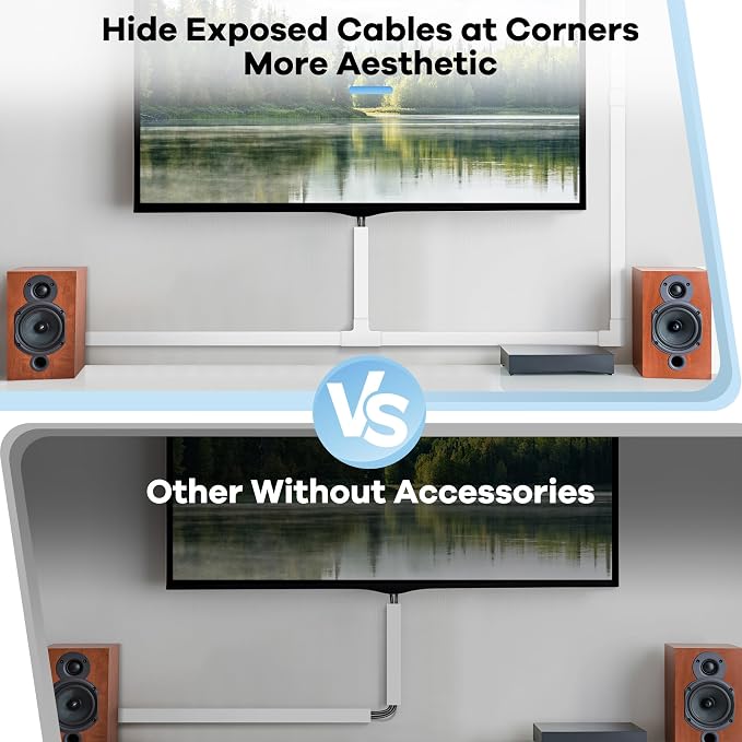 Cord Covers for Wires on Wall Extra-Long, 13.12ft TV Cord Hider Kit, Paintable Cable Management Concealer, TV Wire Hider for Wall, White Cable Raceway Channel, 4 x L39in x W0.95in x H0.55in - Image 7