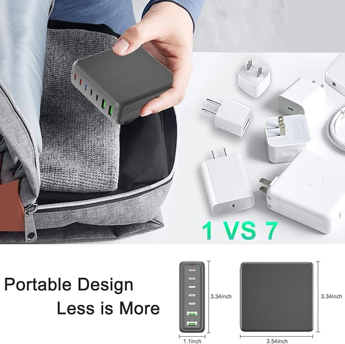 USB C Charger Block, 260W 7-Port Desktop USB C Charger, 2x65W Ports Laptop Charging Compatible with MacBook Pro/Air, iPad Series,iPhone 14/13/Mini/Pro/13Pro Max/12, Galaxy