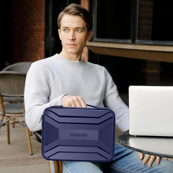 MOSISO 15-16 inch Laptop Hard Case, 15.6 inch Waterproof Shockproof Computer Bag Compatible with MacBook HP Dell, Symmetrical Trapezoid EVA Carrying Laptop Sleeve Hard Shell with Handle, Navy Blue
