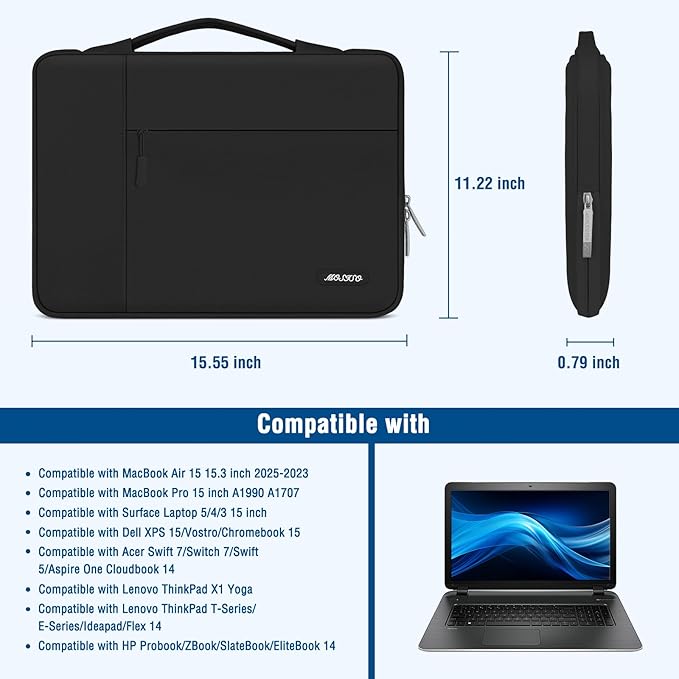 MOSISO Laptop Case 15 inch, 15 inch Laptop Sleeve with Handle Compatible with MacBook Air 15 M4 A3241 M3 A3114 M2 A2941 2025 2024 2023, Dell XPS, Polyester Multifunctional Computer Bag, Black