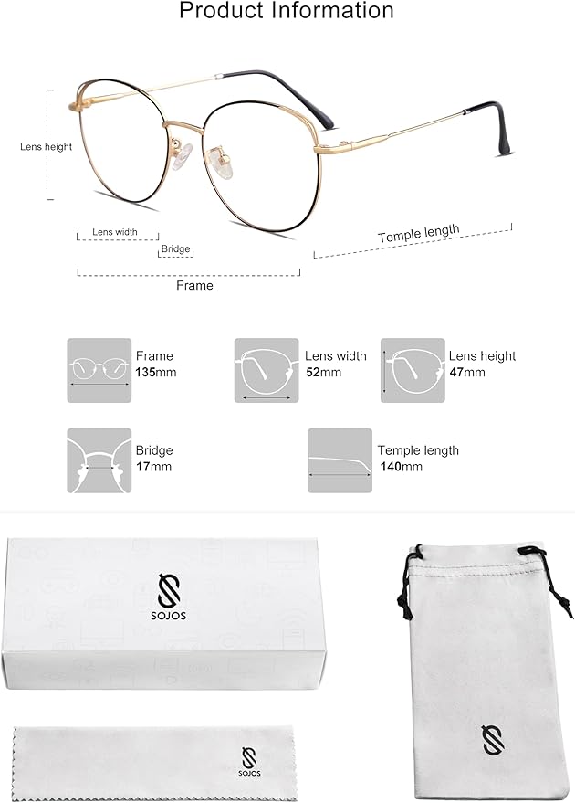 SOJOS Cat Eye Blue Light Blocking Glasses for Woman Hipster Metal Frame Womens Eyeglasses She Young SJ5027