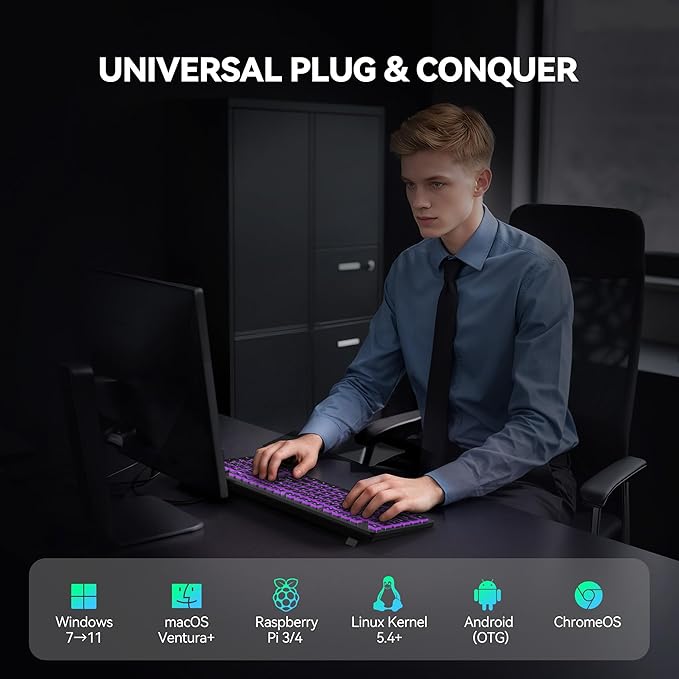TECKNET Wired Keyboard,Silent USB Keyboard for Office,Spill-Resistant,Slim Full-Size Membrane Layout,Plug and Play for PC/Laptop/Mac-RGB Backlit