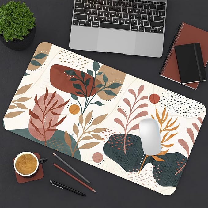 Desk Mat Large Protector Pad 27.5" ×13.8", Non-Slip PU Leather Desk Blotter, Waterproof Mouse Pad for Office Home Abstract Blossom