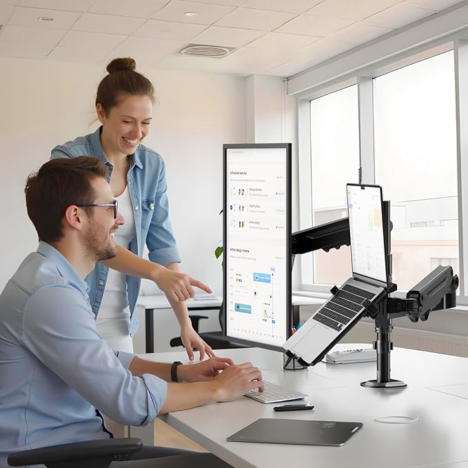 PUTORSEN Laptop Arm Mount for up to 35'' Monitors, Laptop Tray for Max 18'' Notebook, Fully Adjustable Spring Laptop Desk Mount Holds Max 19.8lbs, VESA 75x75/100x100 mm