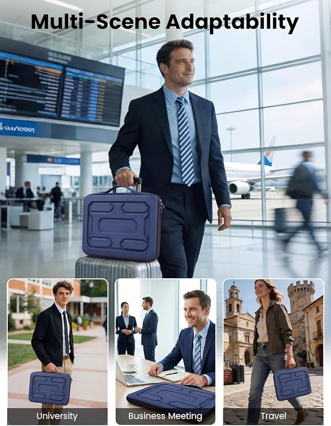 DOMISO Laptop Hard Case 15-16 inch Waterproof Shockproof Hard Shell Laptop Sleeve with Handle & Storage Pocket, Compatible with MacBook, HP, Dell, Dark Blue