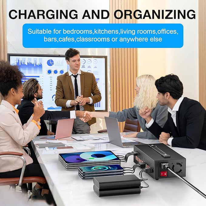 Portable USB~C Charger Block, 300W(40A) 40Port (20 USΒ A & 20 USΒ~C Port) Home USΒ Charging Station for Multiple Devices, Desktop USB Wall Charger Compatible with iPhone, iPad, Kindle, Tablets, Watch