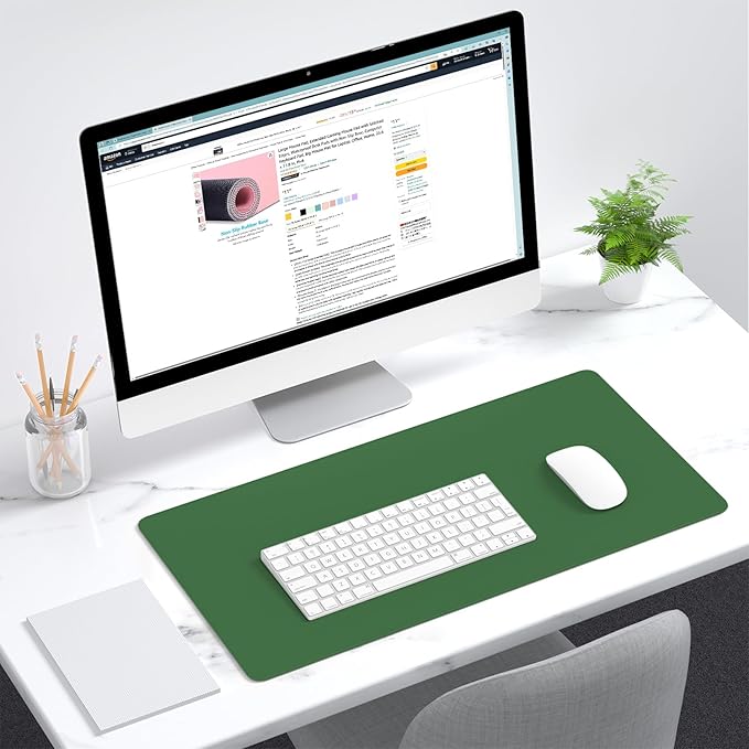 Dapesuom Large Mouse Pad, Extended Gaming Mouse Mat with Stitched Edges, Full Size Desk Mats with Non-Slip Base, Computer Big Desktop Keyboard Pad for Laptop, 23.6 x 11.8 in, Forest Green
