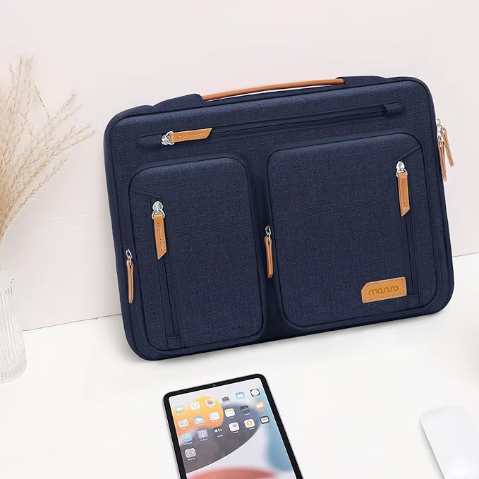 MOSISO 360 Protective Laptop Case 13.3 inch, 13-13.3 inch Laptop Sleeve Compatible with MacBook Air/Pro 13/Pro 14, HP Dell Acer, Side Open Carrying Computer Bag with 5 Accessory Pockets&Belt,Navy Blue