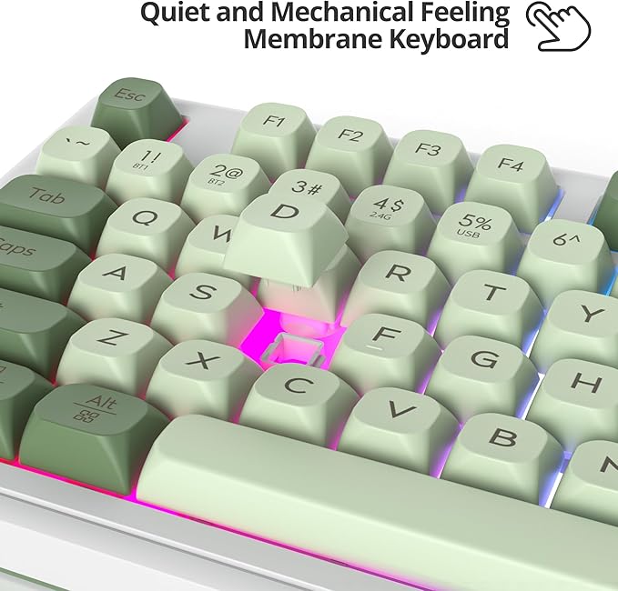 96% Wireless Keyboard with Number Pad and Knob,3-Modes Wired/Bluetooth 5.0/2.4G 98 Keys ABS Ball Caps RGB Quiet Mechanical Feel Membrane Gaming Keyboard for Win/Mac(Matcha)