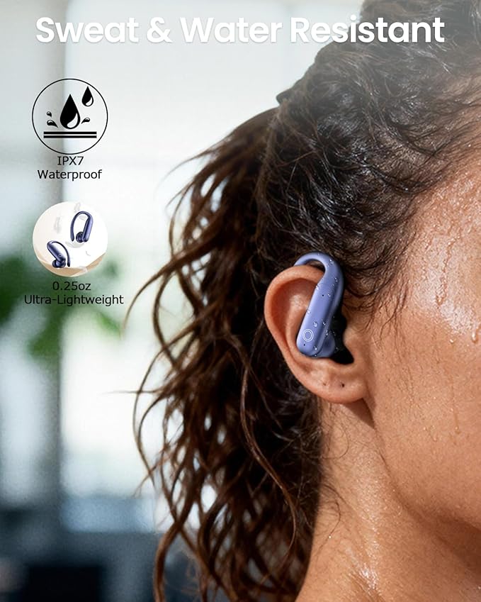 LEEMC Wireless Earbuds, Bluetooth Headphones 6.0, Ear Buds with Touch Screen, ANC ENC Noise Cancelling, 40H Bass Stereo Sound Over-Ear Earphones for iOS, Android, Sports, Workout,Darkblue