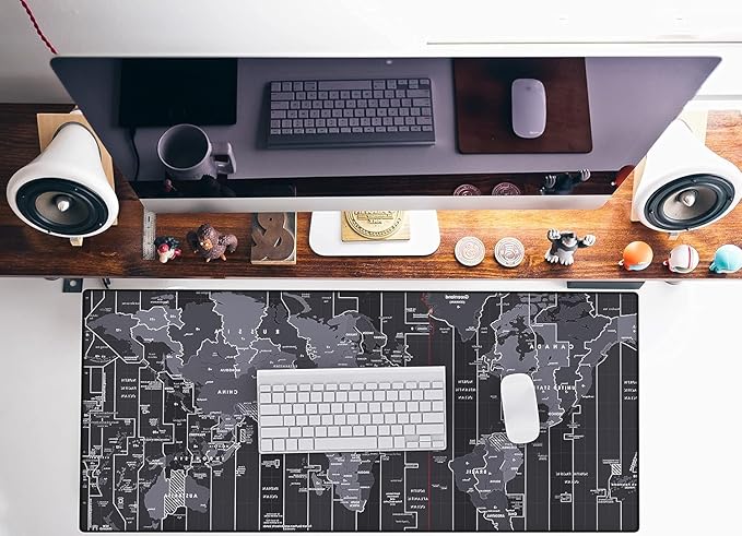 KTRIO Large Gaming Mouse Pad Desk Mat, Superior Micro-Weave Cloth, Non-Slip Rubber Base, Stitched Edges, Water-Resistant, for Gamer, Office & Home, 31.5 x 15.7 Inch,World Map