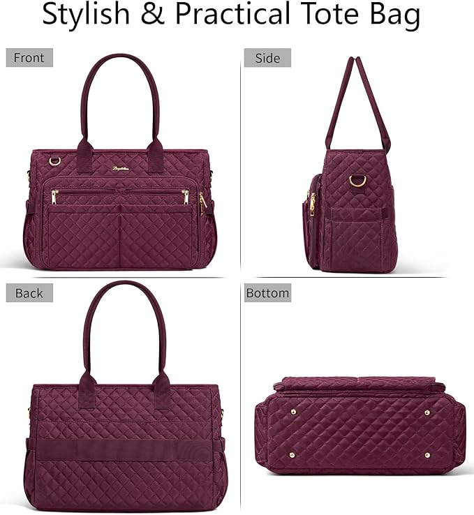 Bagstellar Teacher Bags for Women, 15.6 inch Laptop Work Tote Bag Quilted Nurse Bible Computer Shoulder Bag for School Travel | Dream Tote Work Bag, with 40oz Cup Holder, Insulated Pocket, Zipper & Strap, Office Briefcase, Ideal Gift for Women