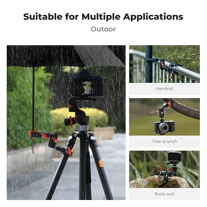 K&F CONCEPT Double Super Clamp Camera Mount with 1/4" Threads Metal Clamp for Chair, Pole, Tripod, Desk, Flag, Umbrella, Motorcycle Mount - Image 8