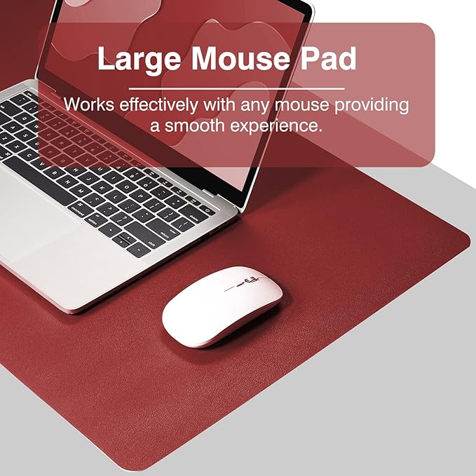 TOWWI Dual Sided Desk Pad, Large Desk Mat, Waterproof Desk Blotter Protector Mouse Pad, Leather Desk Pad Large for Keyboard and Mouse (24" x 14", Red/Blue)