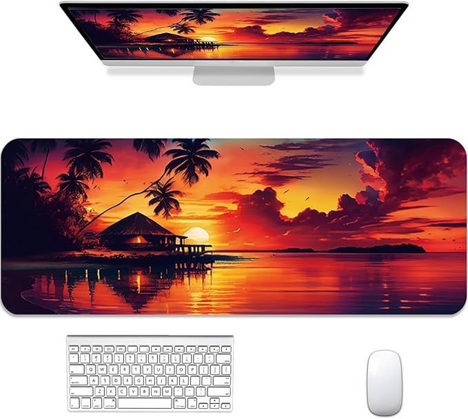 Gaming Mouse Pad 31.5x11.8 inch XL Large Extended Mouse Pad, Big Mousepad Desk Mat for Computer with Non-Slip Rubber Base and Stitched Edge-Sea Sunset