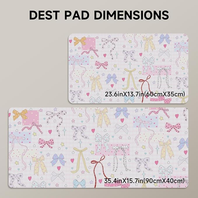AUPET Leather Desk Pad Blotter Mat, Large Mouse Pad, Non-Slip Waterproof Desk Writing Pad Protector, Desk Decor for Office,Home,Gaming (Cute Ribbon, 35.4X15.7 inch)