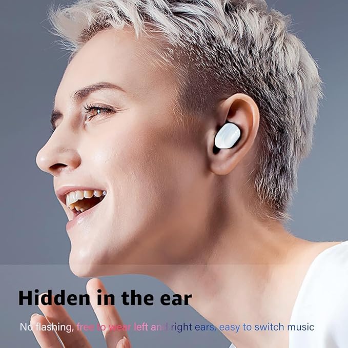 Single Bluetooth Wireless Earbud, Mini Invisible in-Ear Wireless Bluetooth Headphone 12 Hours Super Long Battery Life Suitable for Sports Work and Sleep - White