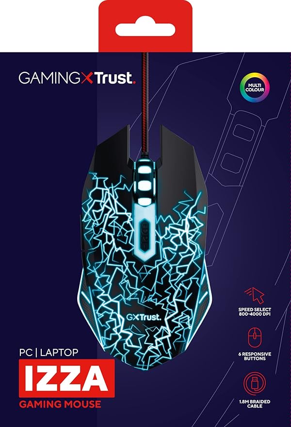 Trust Gaming GXT 105X Izza Illuminated Gaming Mouse, 800-4000 DPI, 6 Responsive Buttons, Computer Mouse for PC, Laptop, Windows, Mac - Black