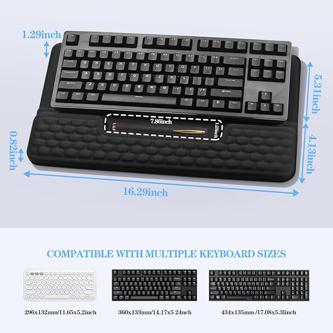 Ergonomic Keyboard Stand with Wrist Rest, Computer Wrist Support Pad, Tilted Keyboard Riser Holder Lift Tray with Wrist Pad, Easy Typing, Comfy Soft Memory Foam Desk Cushion for Office (03- Black)