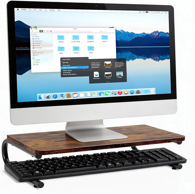 ARCOBIS Monitor Riser for Desk, Wood & Metal Computer Monitor Stand, Laptop, PC, Printer Stand Riser, Rustic Brown