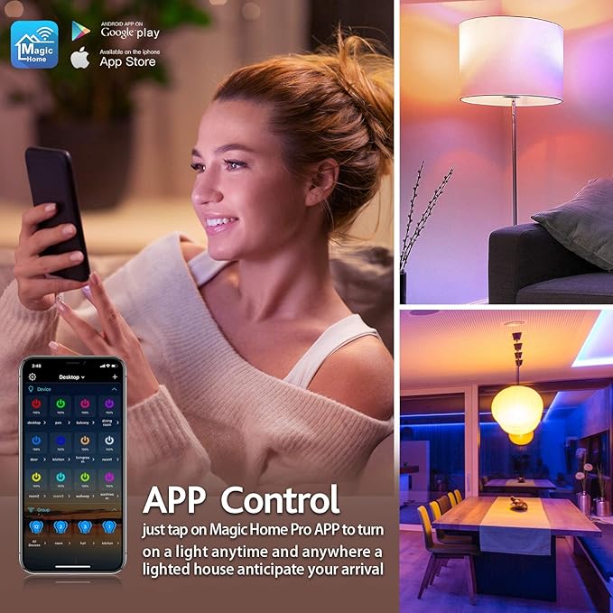 Smart Light Bulb, WiFi & Bluetooth 5.0, Works with Alexa Google Assistant, App Control, Color Changing LED Bulb,E26 800LM Dimmable RGB Lights, Smart Home Lighting, Dimmable, 1Pack
