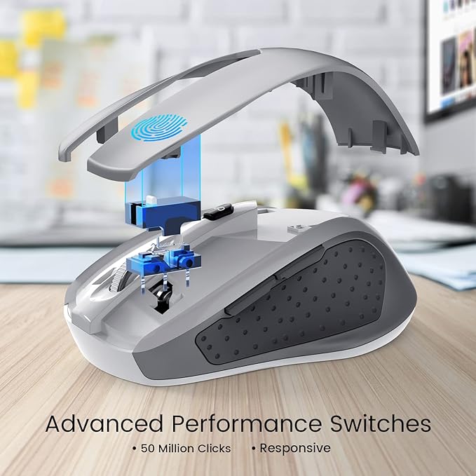 D-09 Wireless Mouse for Laptop - Ergonomic Plus Computer USB Cordless Mice, Ergo Grips, Lightspeed 5-Level 2400 DPI, 16 Months Battery Life, Portable for PC Mac Chromebook, 6 Button, Mithril