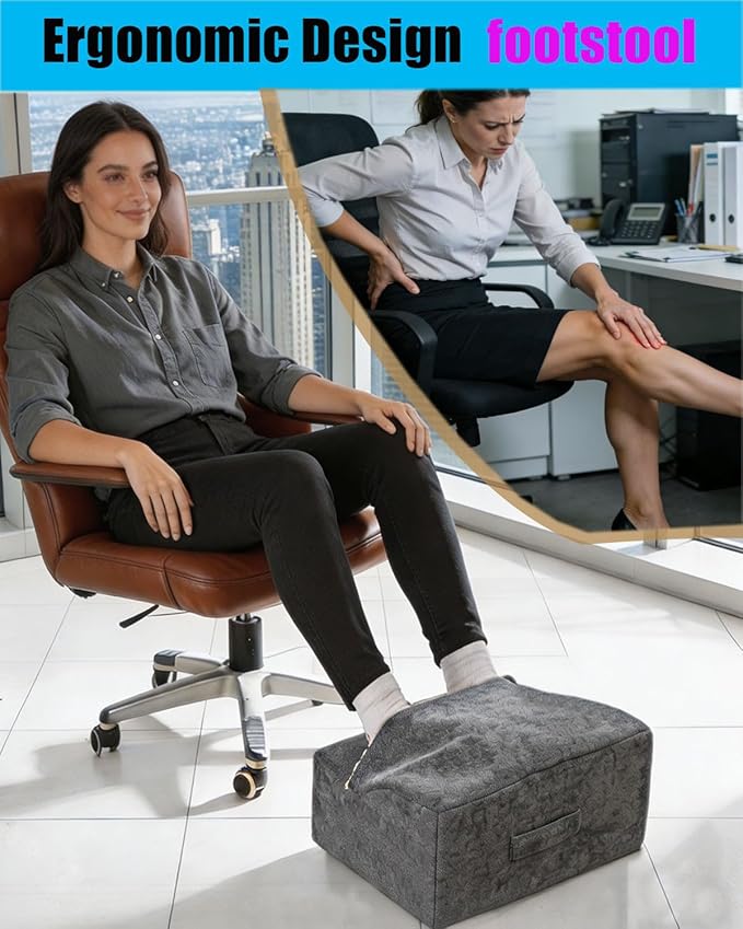 Foot Rest for Under Desk at Work, Office Footrest with Warm Feet Pocket,Ergonomic Under Desk Footrest with Washable Cover, Stool for Office Chair & Back &Pain Relief (Dark Gray+)