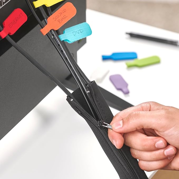 Zipper Cable Sleeve by Wrap-It Storage - 36" x 4" (2-Pack) Black - Cord Organizer and Cable Protector for Desk, Computer, TV Cord Management to Hide and Cover Wire and Extension Cables - Image 7