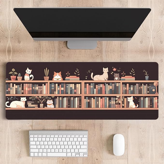 Mousepad Desk Mat Gaming Large Keyboard Cute Office Desktop Computer Laptop Cat XXL Long Giant Big Kawaii Girly Pretty Modern Design for Women Girl Gamer Oversized Wide 30x12'' Mousepad