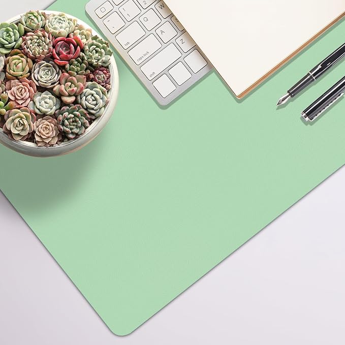 Desk Pad Mat, Leather Green Desk Mat for Desktop, Computer Desk Mouse Pad Non-Slip, Waterproof Keyboard Mat Green Desk Accessories for Office/Home, 23.6" x 13.7"