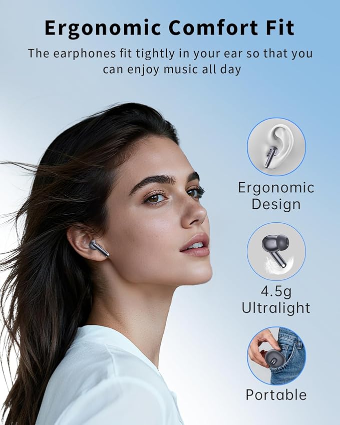 Wireless Earbuds, Bluetooth 5.4 Headphones with 50H Playback, Deep Bass Stereo Ear Buds Clear Calls with LED Power Display, IPX7 Waterproof, in-Ear Earphones with Mic for Phone/Android/iPad