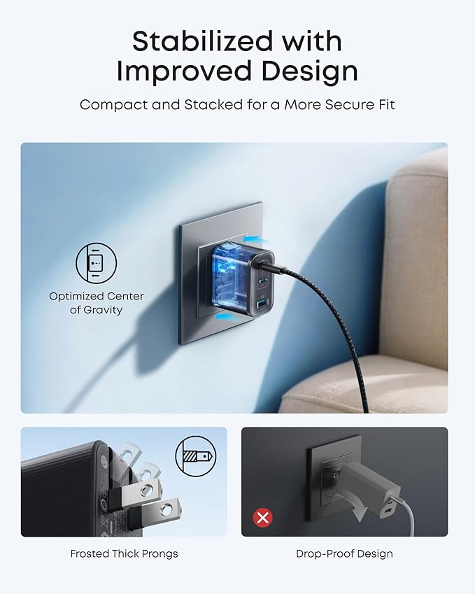 Anker Nano Charger, Ultra-Fast 70W Output 3-Port USB C Charger Block, Fast Charging, Compact and Stylish, for iPhone 17/16 Series, MacBook, iPad, Pixel, Galaxy, and More(White, Cable Included)