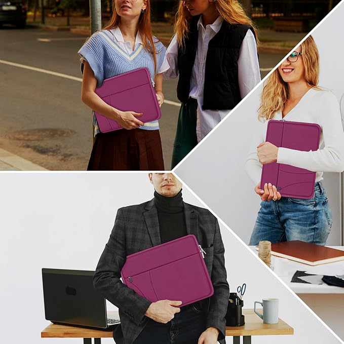 Laptop Sleeve Case 14 inch, Traveling Laptop Cover with Zippered Pocket, Shockproof Protective Carrying Briefcase Computer Bag for 14" MacBook Air/Pro, HP, Dell, Lenovo, Acer, Rose Red