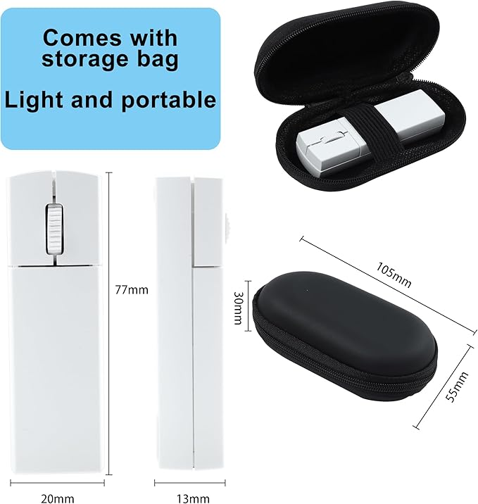 Wireless Bluetooth Mouse Mini 3-Mode (BT4.0/5.0+2.4G) Finger Noiseless Rechargeable Travel Small Mice with Mouse Case 3 Buttons Ultra Lightweight Portable Cordless Mice for Desktop Laptops PC(White)