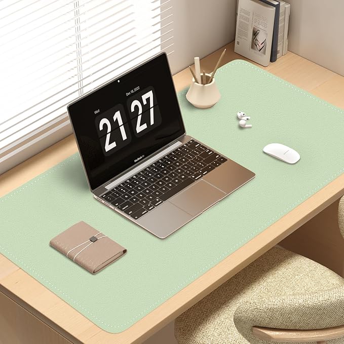 Dual-Sided Desk Mat, Large Pad, Waterproof Smooth PU Leather Blotter Protector, Mouse Pad, Desk Organizers, Office/Home Table Decor for Reading and Writing (Matcha+Purple, 47.2''23.6'')