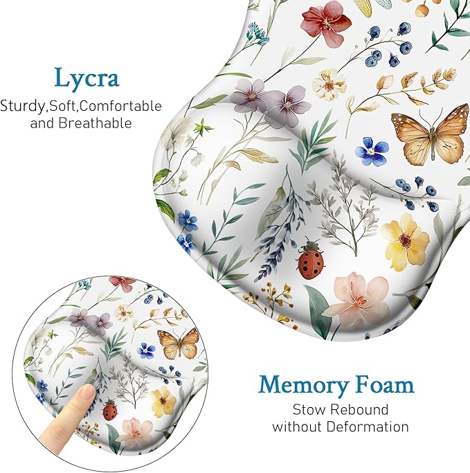 Blusabaca Mouse Pad with Wrist Rest, Butterfly Flower Ergonomic Mousepad Wrist Support for Desk, Gaming Mousepads for Wireless Mouse Computer Laptop Work Home Desk Accessories Office Supplies Decor