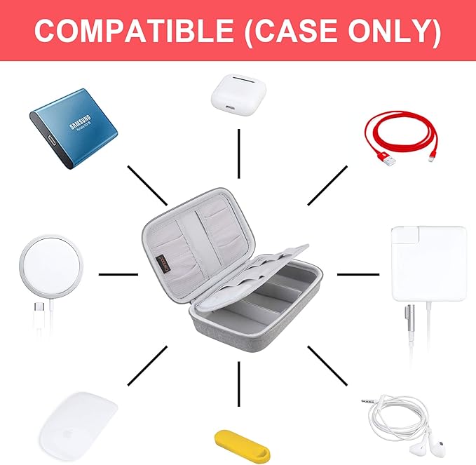 Canboc Hard Electronic Organizer Travel Case Electronics Accessories Cable Gadget Wire Storage Bag Double Layer Shockproof Box for Charger, Cord, Flash Drive, Apple Pencil, Power Bank, Grey