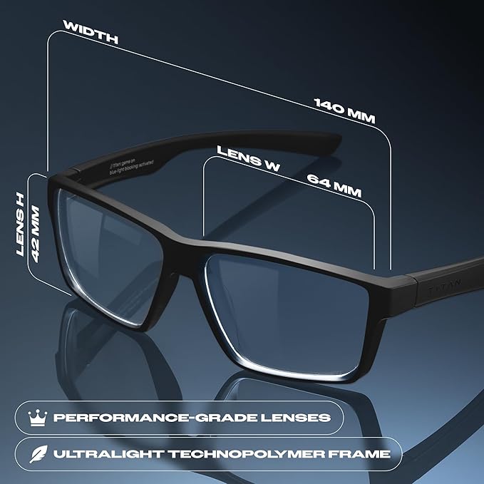 Titan Gaming Glasses, Blue Light Blocking, Night Driving Glasses for Men, Computer Protection, Gift for Gamers