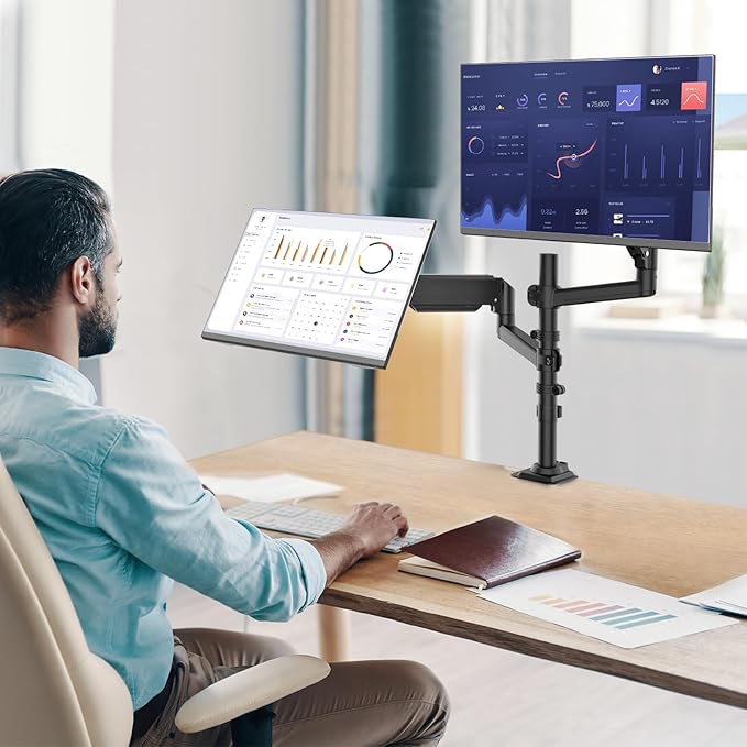 WALI Dual Monitor Mount, 13-33 Inch Adjustable Dual Monitor Arm for Desk Holds Max 19.8 lbs Screens, Swivel Vesa Bracket with C Clamp, Grommet Mounting, Monitor Arms for 2 Monitors (GSDM002)