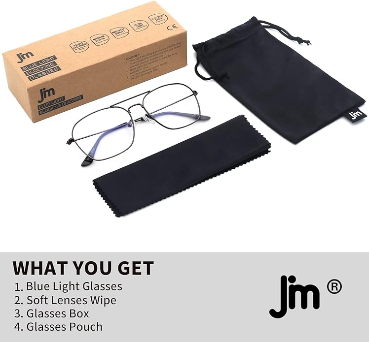 JM Aviator Blue Light Blocking Computer Glasses, Square Eye Protect Video Eyeglasses Anti Glare Men Women