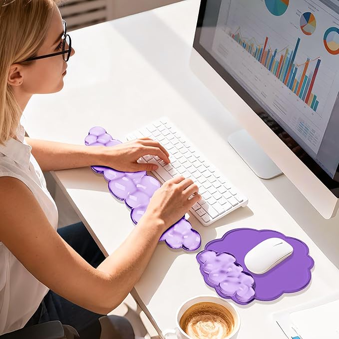 Keyboard Wrist Rest Set — Ergonomic Cloud Wrist Rest Keyboard and Mouse Pad, Non-Slip Desk Accessories for Office and Home(Purple)