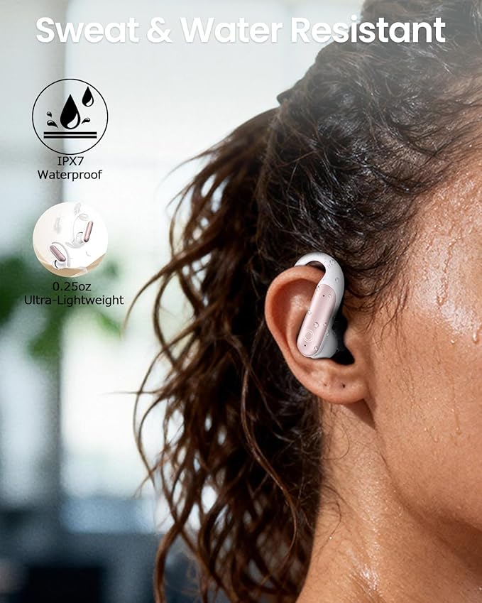 LEEMC Wireless Earbuds, Bluetooth Headphones 6.0, Ear Buds with Touch Screen, ANC ENC Noise Cancelling, 40H Bass Stereo Sound Over-Ear Earphones for iOS, Android, Sports, Workout, Rosegold