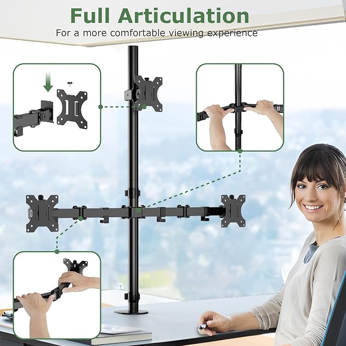 UPGRAVITY 3 Monitor Desk Mount for 17 to 32 inch Screens, Fully Adjustable Triple Monitor Stand with Tilt,Swivel,Rotate, Each Arm Holds up 17.6 lbs,VESA Mount 75x75/100x100mm, Clamp & Grommet Kit