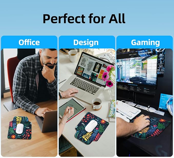 TIDALSOIL Ergonomic Mousepad with Slow-Rebound Memory Foam Wrist Rest - Ultra Smooth Surface, Non-Slip Base, Desk Essential for Office, Design, Gaming, 9.4"x8.1"