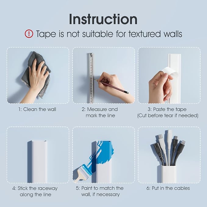 Large Cord Hider - 47in Wire Hiders for TV on Wall, Paintable Cable Hider, X-Large Cable Management Kit, Cord Hiding for Wall, W1.6in H0.8in White - Image 8
