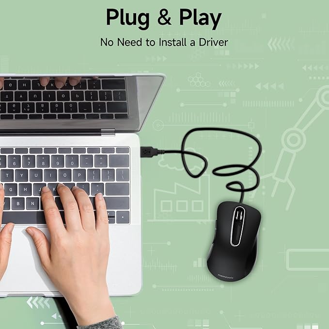 memzuoix Wired Mouse, USB Computer Mouse 1400 DPI Mobile Optical Mouse Ergonomic Design Computer Mice with 5FT Cord for Laptop, PC, Desktop, MacBook, 5 Buttons (Black)